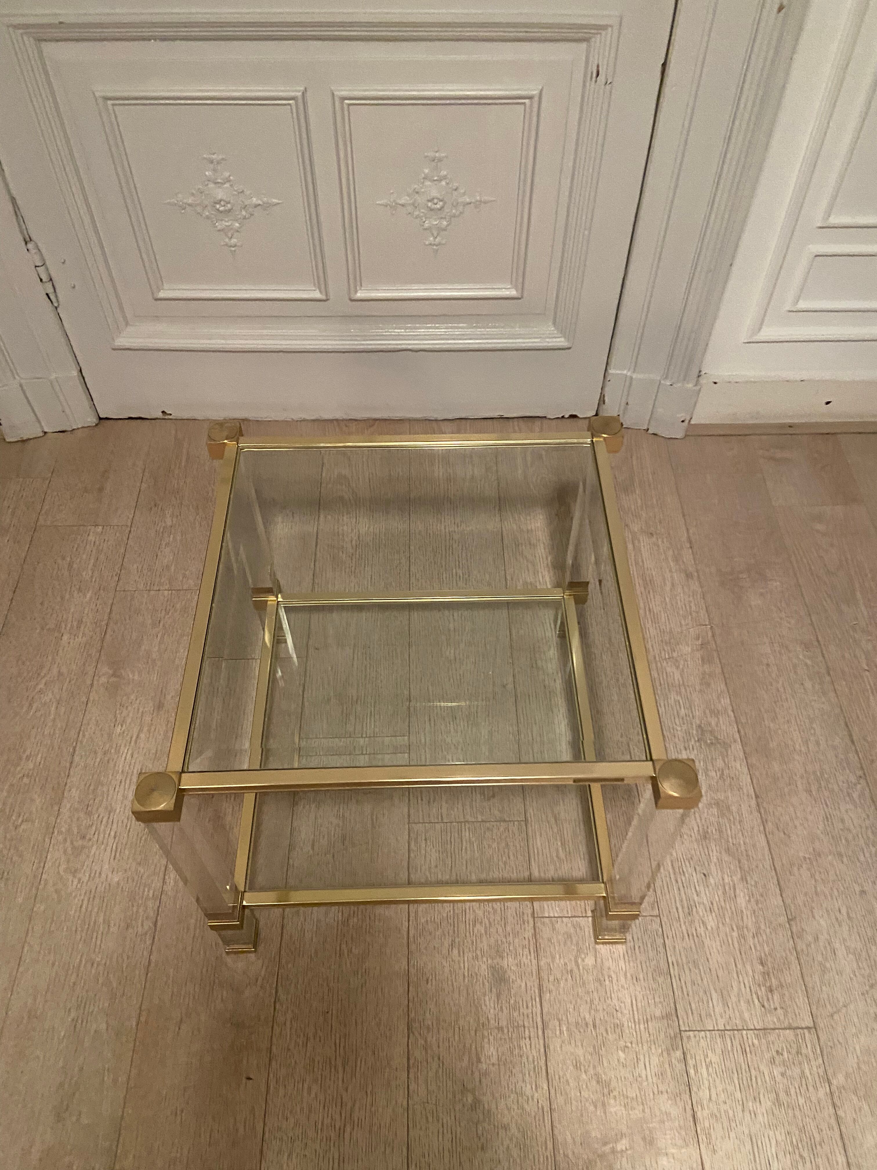 Plexi and gilded side table, Pierre Vandel, 1970s