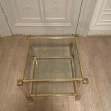 Table d’appoint plexi et doré, Pierre Vandel, 1970s