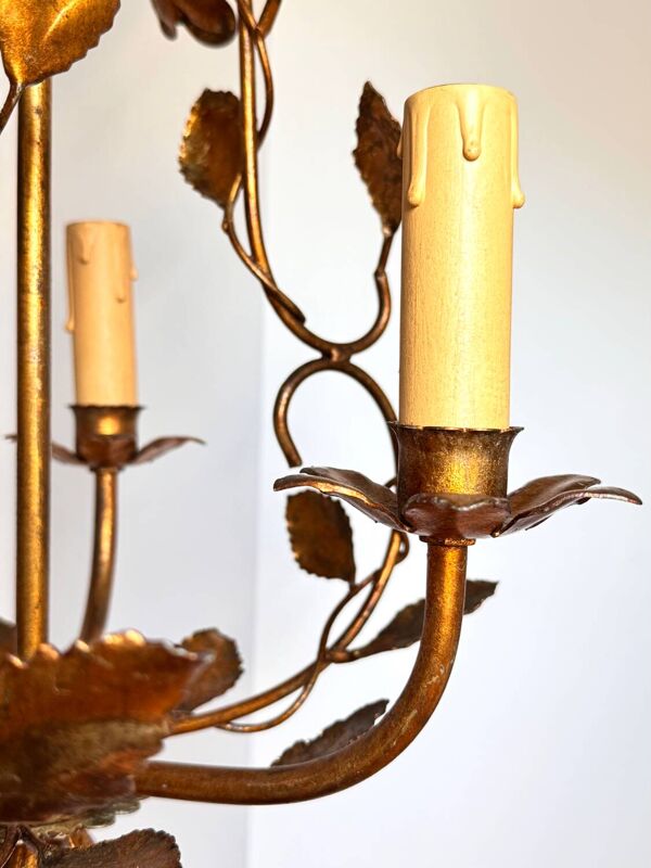 Ancien lustre en métal doré vers 1960