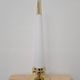 Pair of Hollywood Regency table lamps in brass with glass shades.