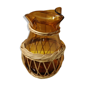 Carafe glass and rattan