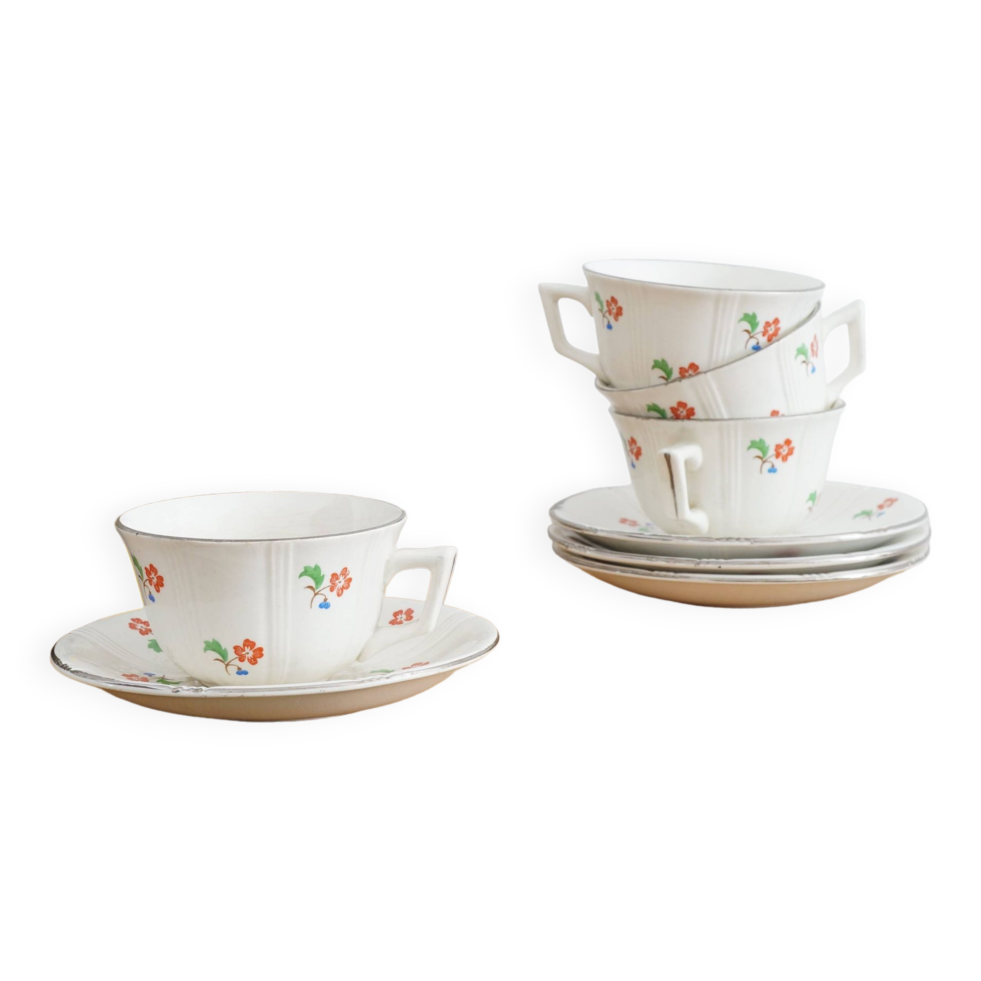 Service 4 cups and saucers Digoin Sarreguemines