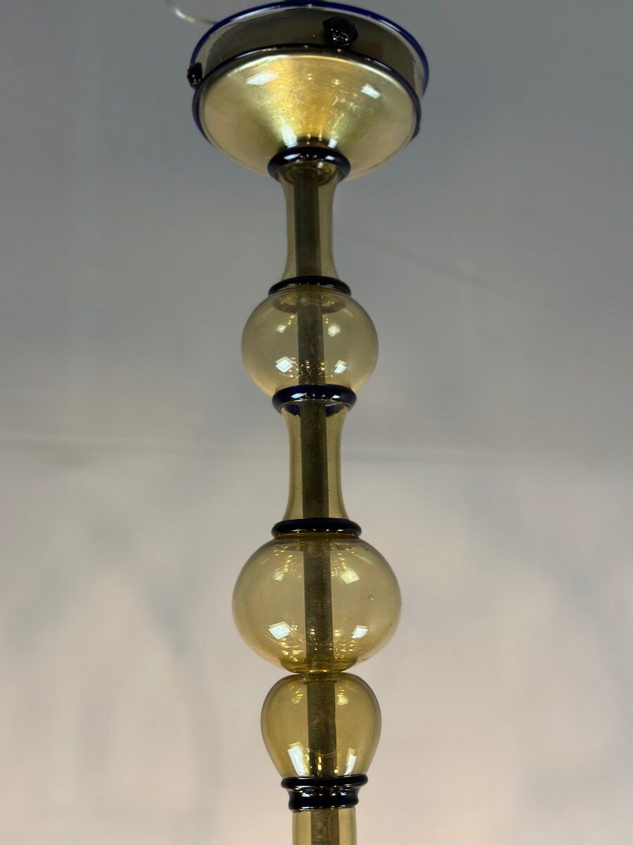 Venetian Art Nouveau chandelier in green and blue Murano glass circa 1920