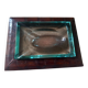 Crocodile leather ashtray with cut crystal.