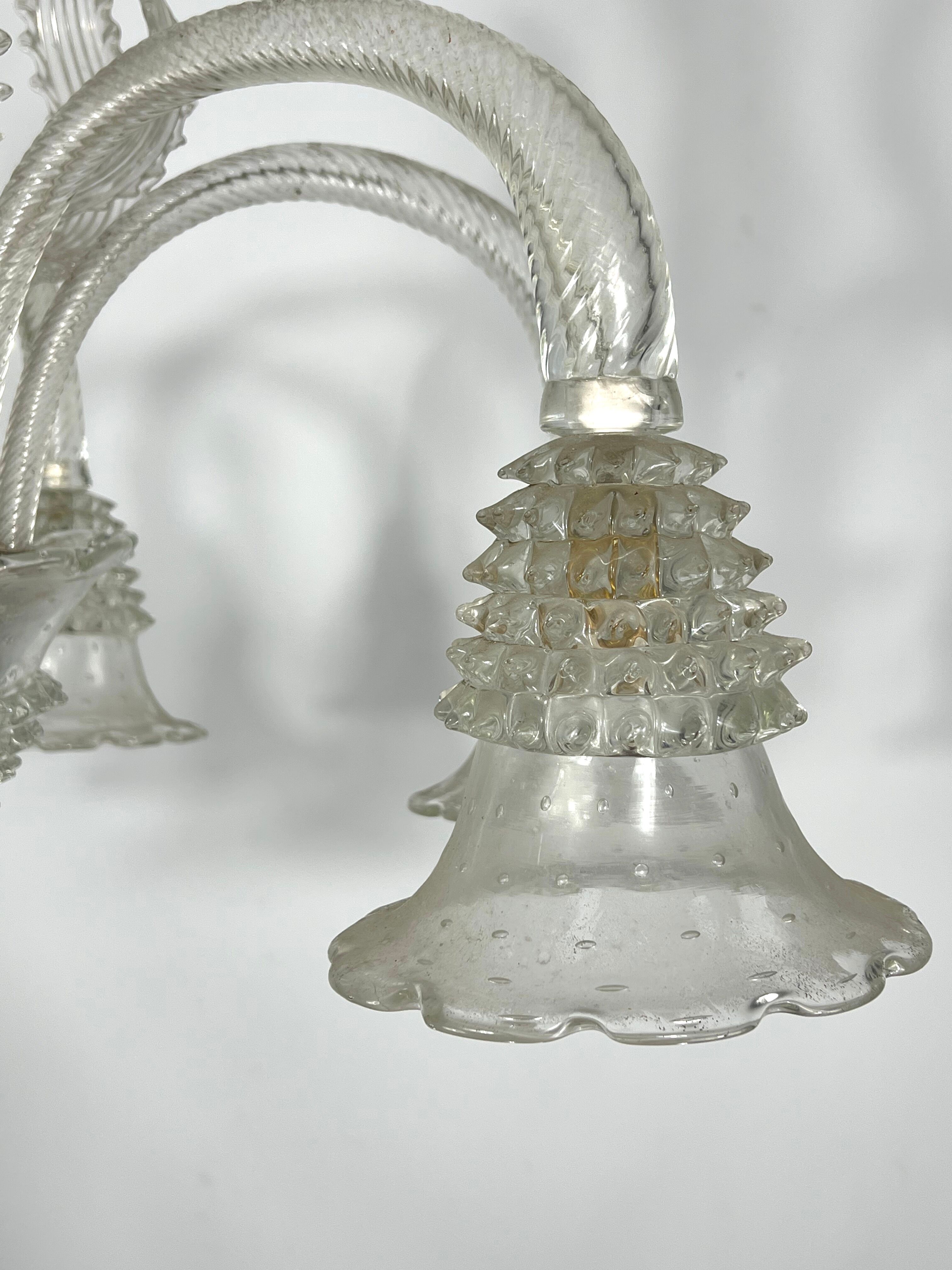 Mid-century six arms Murano Bullicante Rostrato chandelier by Ercole Barovier