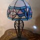 antique wrought iron lamp, 1900 to 1930 with stained glass lampshade soldered with lead