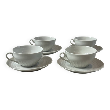 Set of 4 porcelain cups and saucers F. Chauvigny