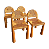 4 chaises Toscanolla en osier et pin massif par alessandro becchi pour giovanetti - italy - 1970
