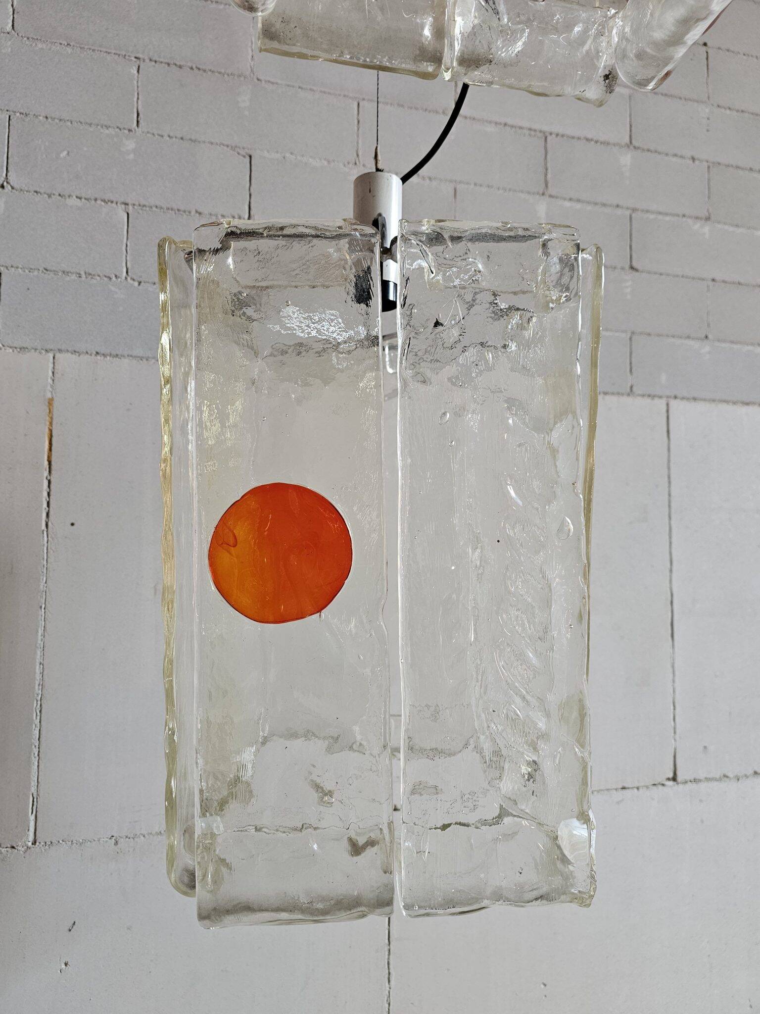 Set of 2 Aureliano Toso Murano glass ceiling lamps, ice glass, 1970s
