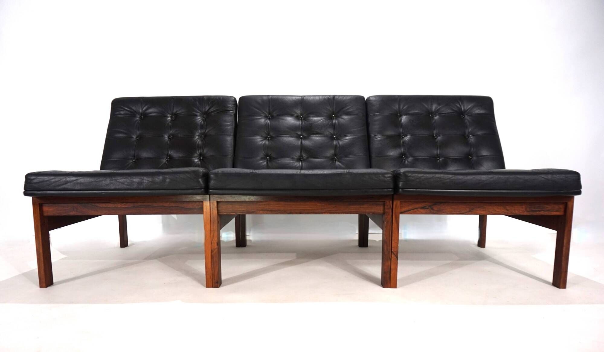 France & Son Set of 3 Modular Leather Armchairs by O. Gjerløv-Knudsen/T. Li