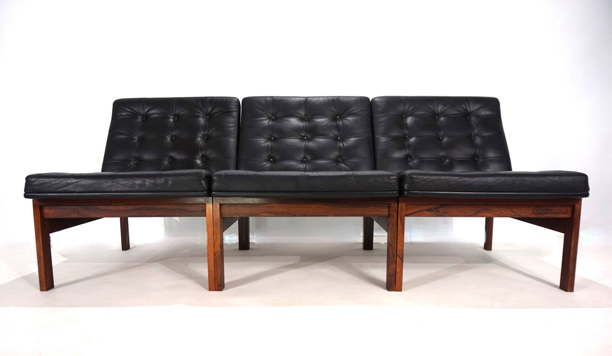 France & Son Set of 3 Modular Leather Armchairs by O. Gjerløv-Knudsen/T. Li