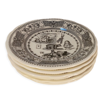 Série de 6 assiettes à dessert en faïence de Gien modèles Rébus
