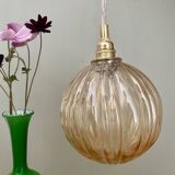 Vintage round amber glass globe pendant light