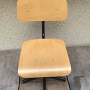 Chaise atelier métal noir avec assise & dossier bois réglable style vintage