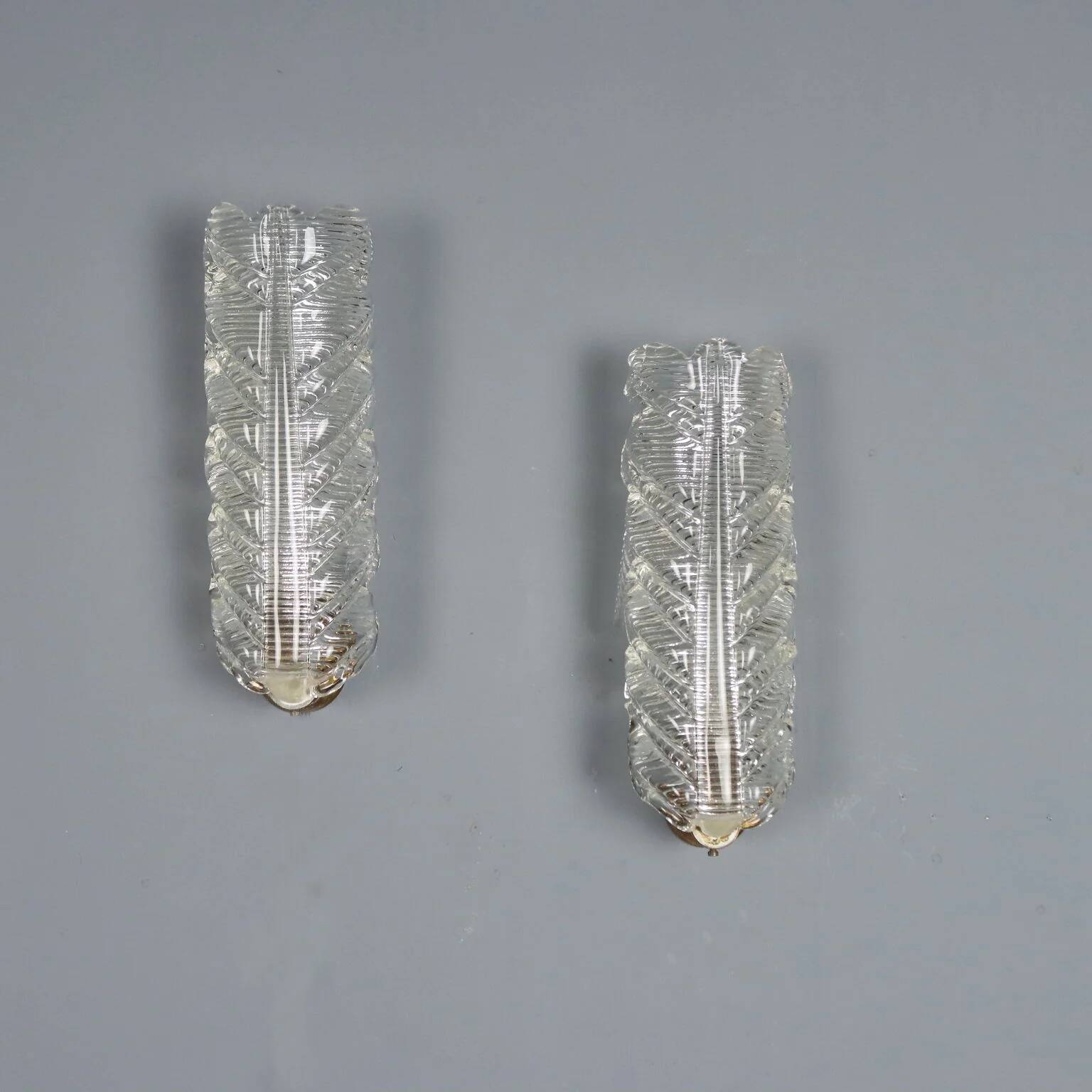 1950s brass and glass wall sconces