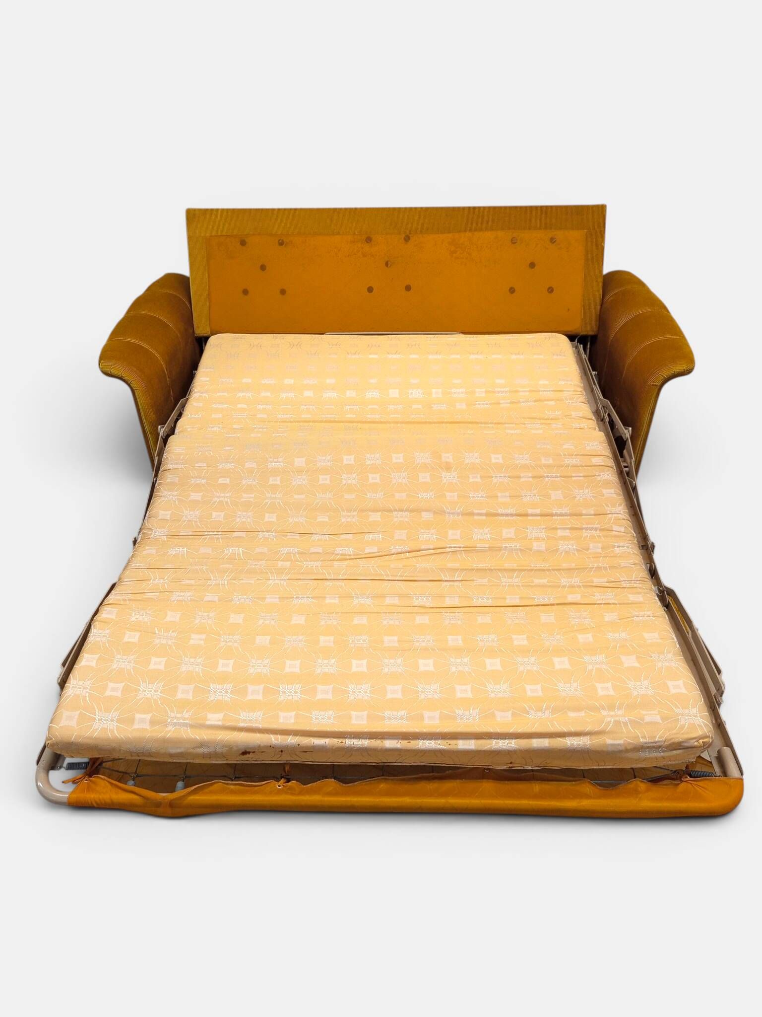 Three-seater convertible vintage canapé in golden corduroy – 1970s