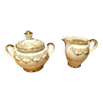Sugar bowl and milk jug French porcelain FD