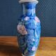 Vintage Blue Ceramic Vase with Pink Floral Decoration, Shabby Chic Style