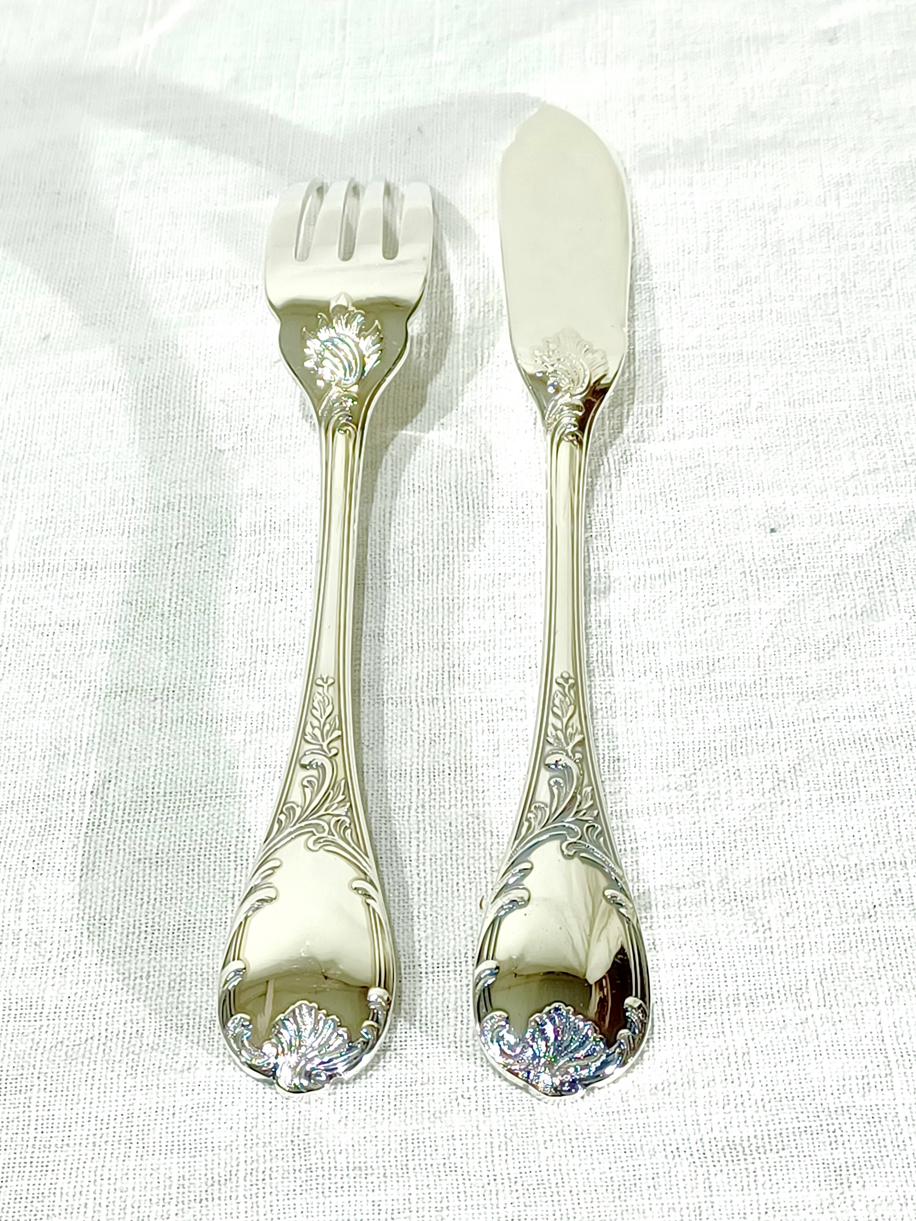 Christofle – 12-piece silver-plated fish cutlery set, Marly model