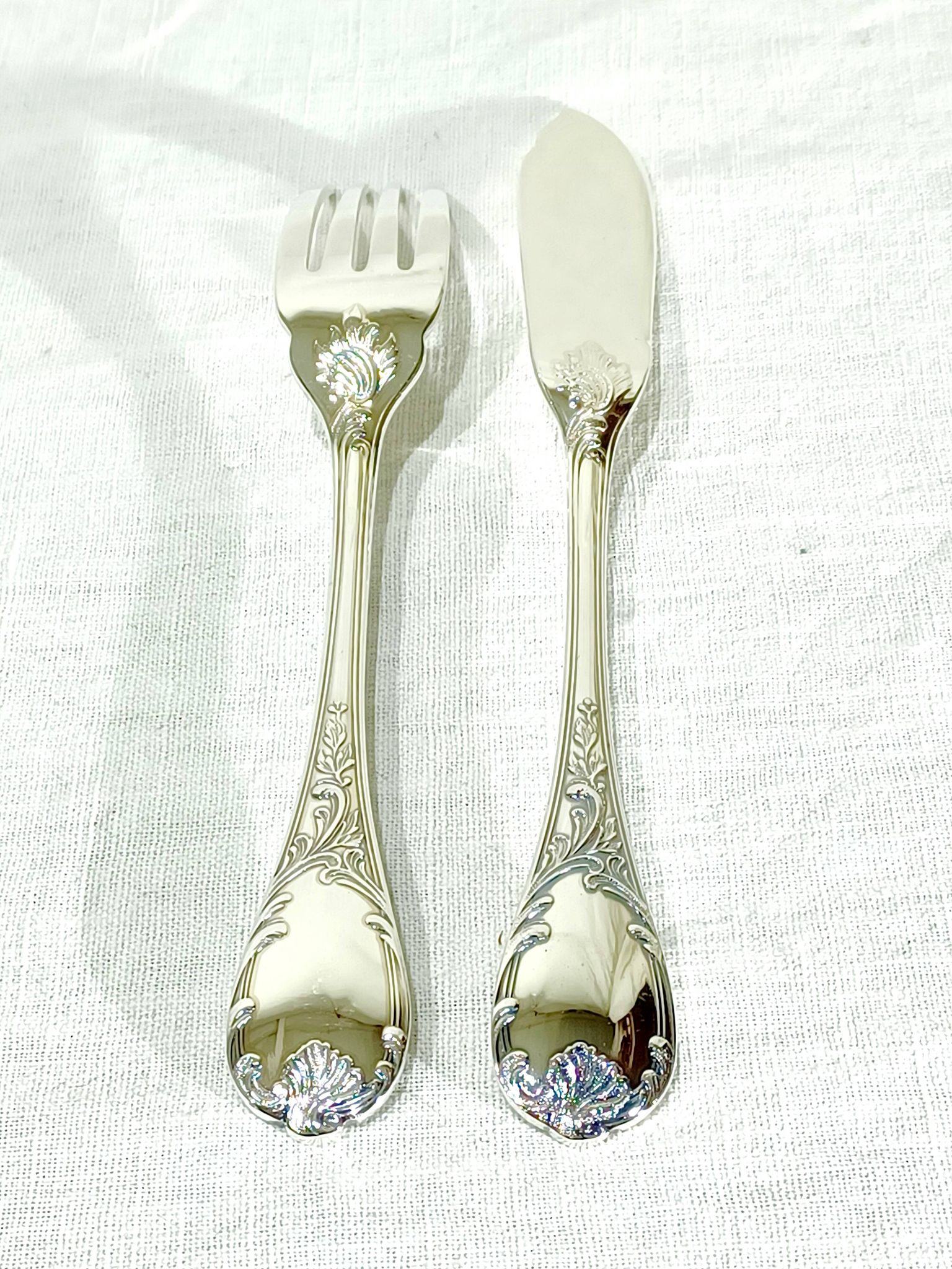 Christofle – 12-piece silver-plated fish cutlery set, Marly model