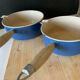 Series of cast iron pans Le Creuset bleues