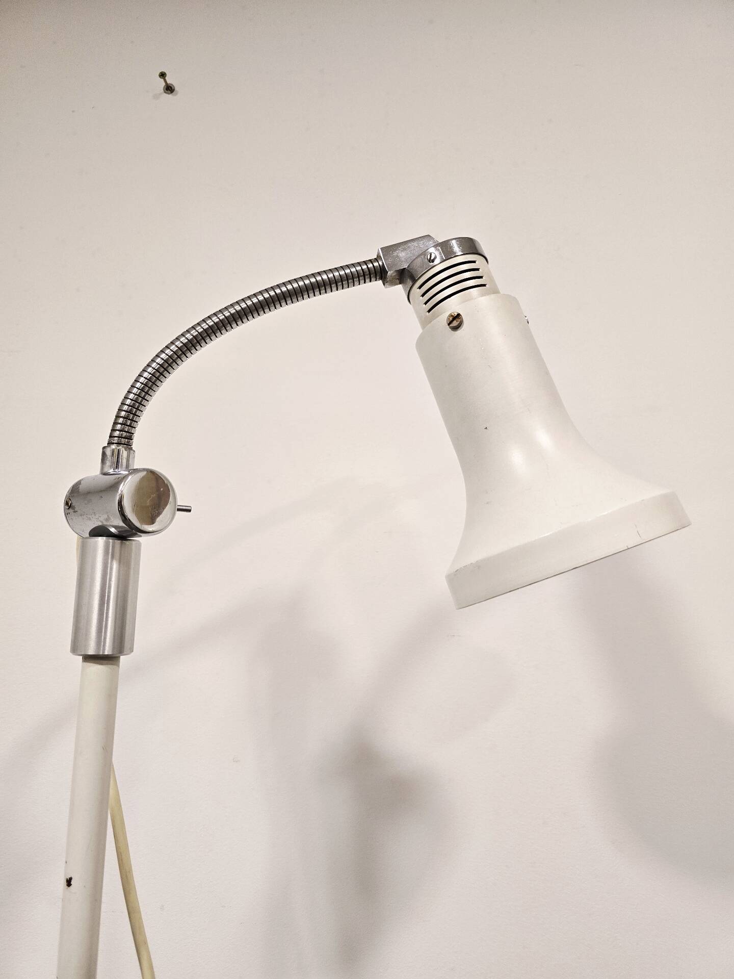 70s Gooseneck Metal Floor Lamp, Adjustable Height Tripod Base