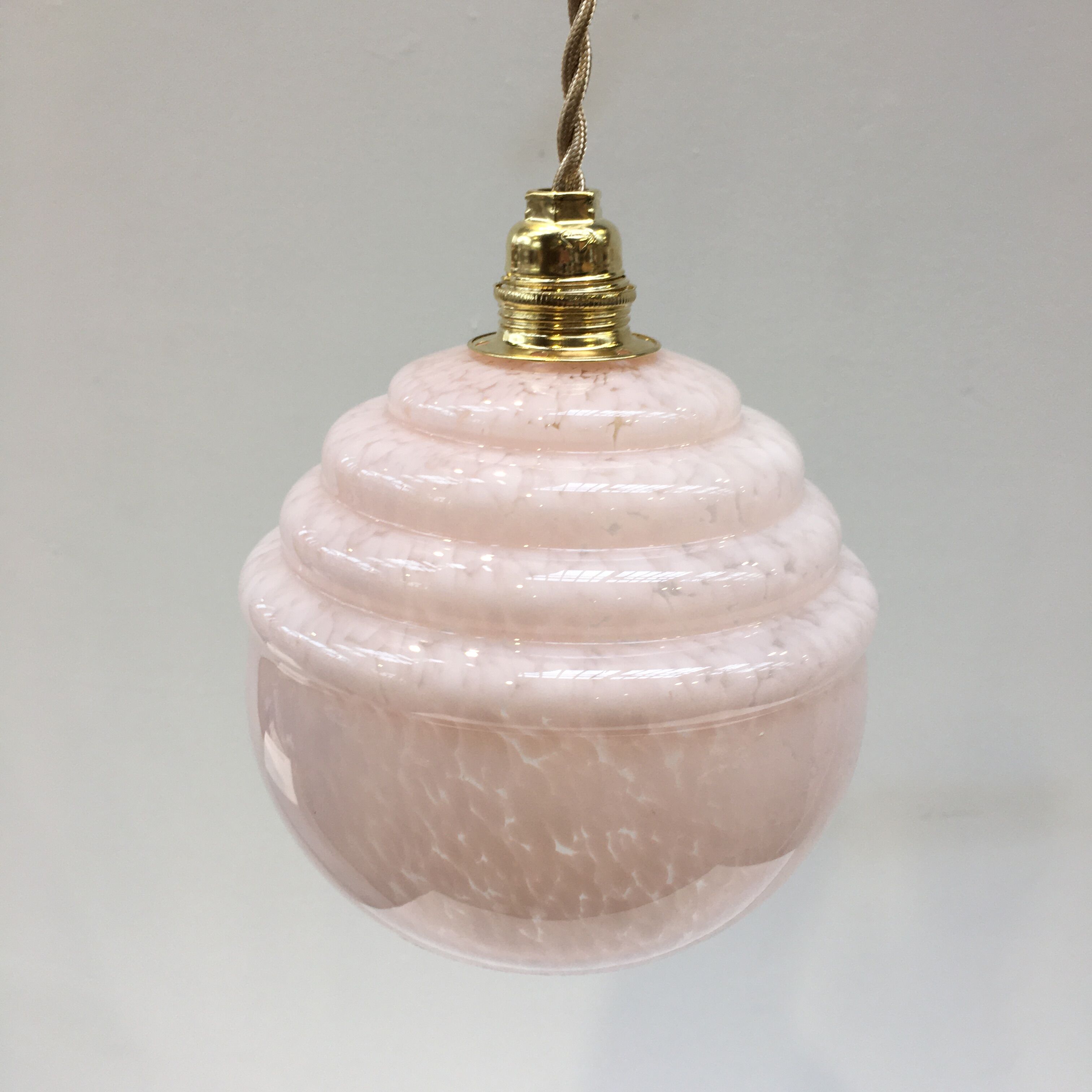 Art Deco pendant lamp in pink Clichy glass