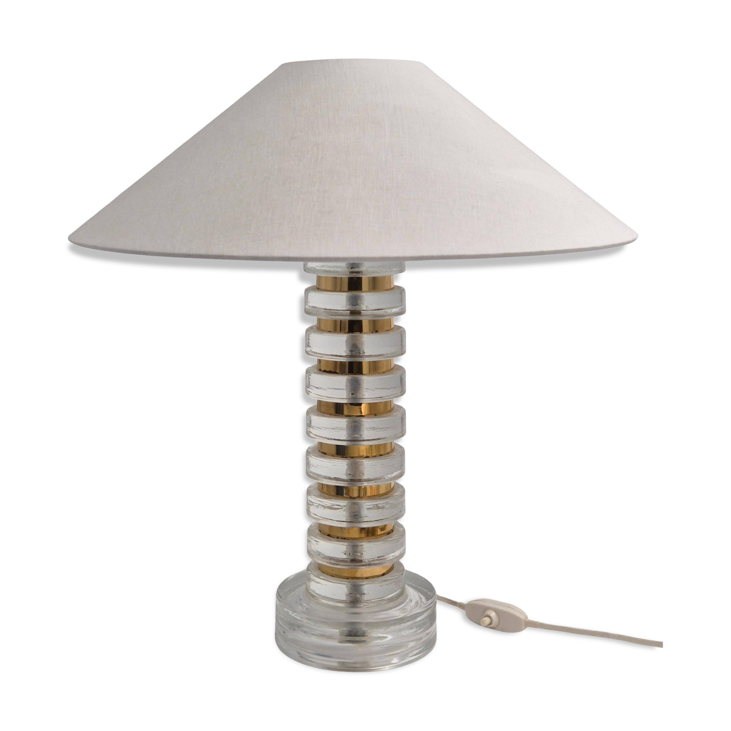 The Modern Scandinavian / Midcentury Modern table lamp with Orrefors glass and brass.