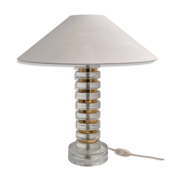 The Modern Scandinavian / Midcentury Modern table lamp with Orrefors glass and brass.