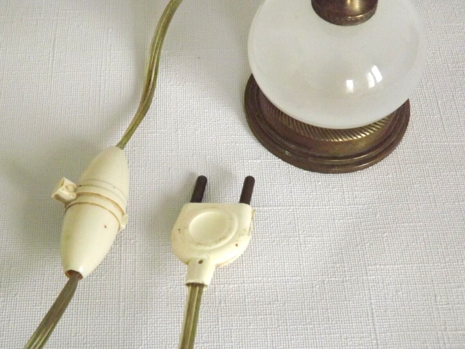 Brass & white glass table lamp red fabric shade
