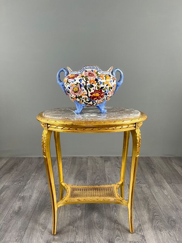 Grand cache-pot en faïence de Gien à décor de pivoines , XXe Siècle
