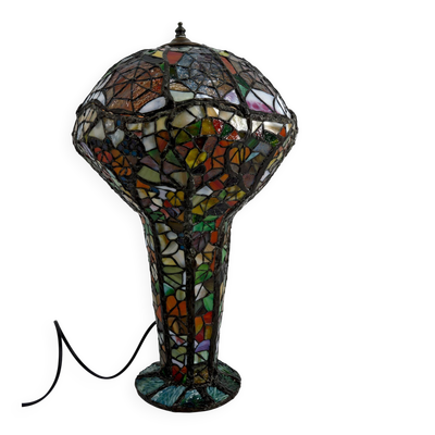 Belle lampe champignon en vitrail, style Tiffany, Art nouveau – XXᵉ siècle