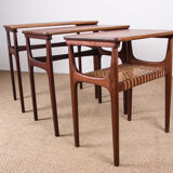 Series of three Danish nesting tables in Teak and canning by Erling Torvits for Heltborg Mobler.
