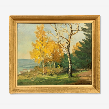 Raymond ROCHETTE (1906-1993) : Oil on autumn landscape panel in the Morvan