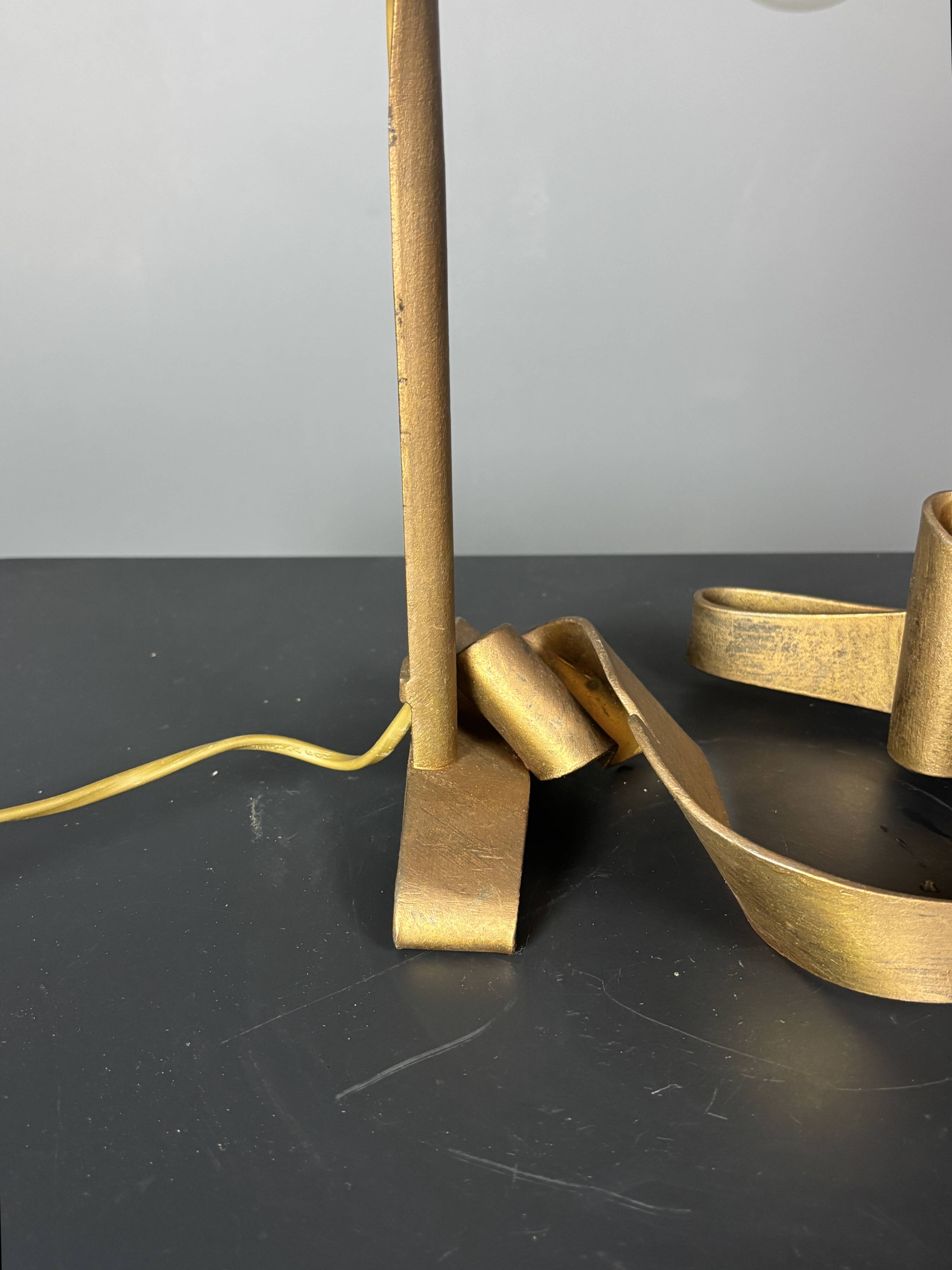 Artisanal hand made brutalist art deco style wrought iron desk lamp, 1980s