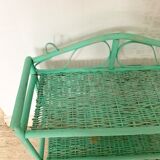 Green painted vintage rattan shelf
