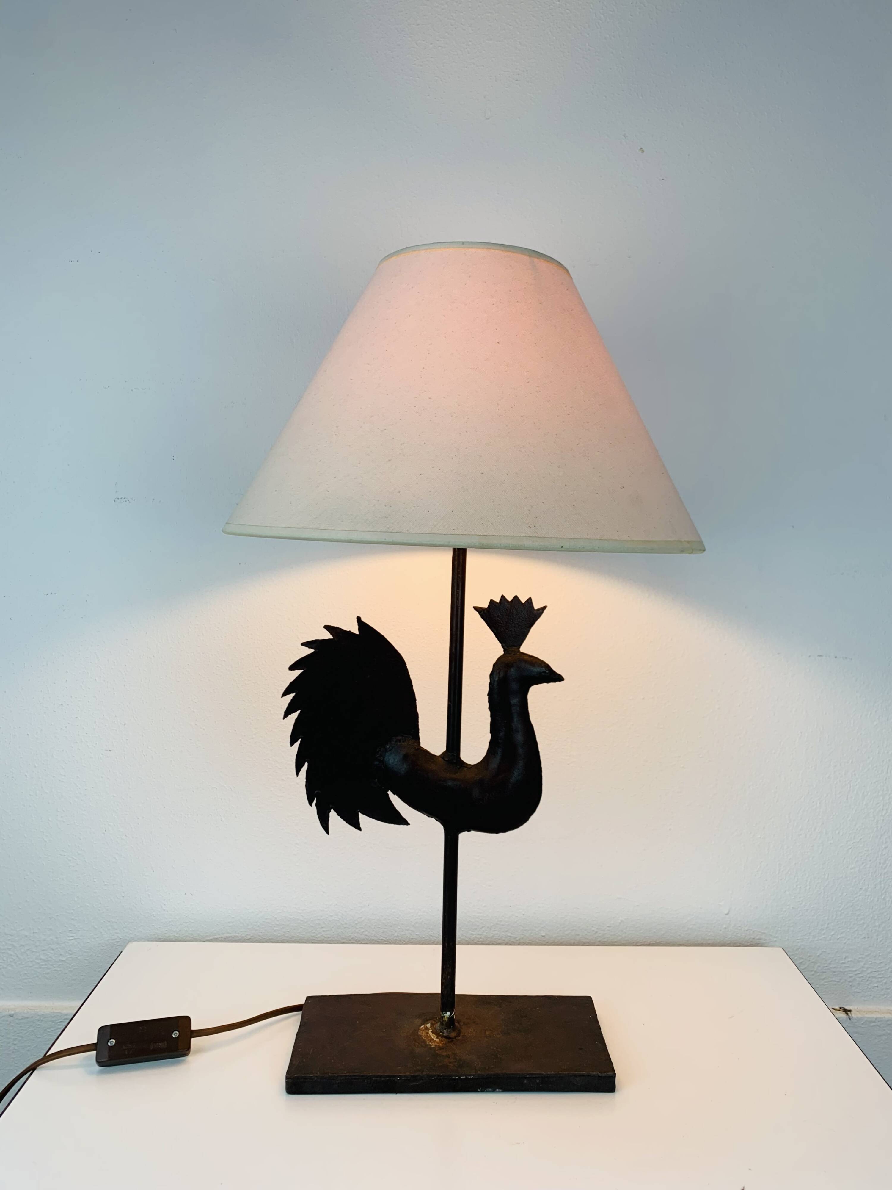 Wrought iron rooster lamp, brutalist, vintage, 1970