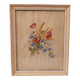 Old painting, gouache on paper, floral composition with cornflowers, poppies, wheat and chamomile