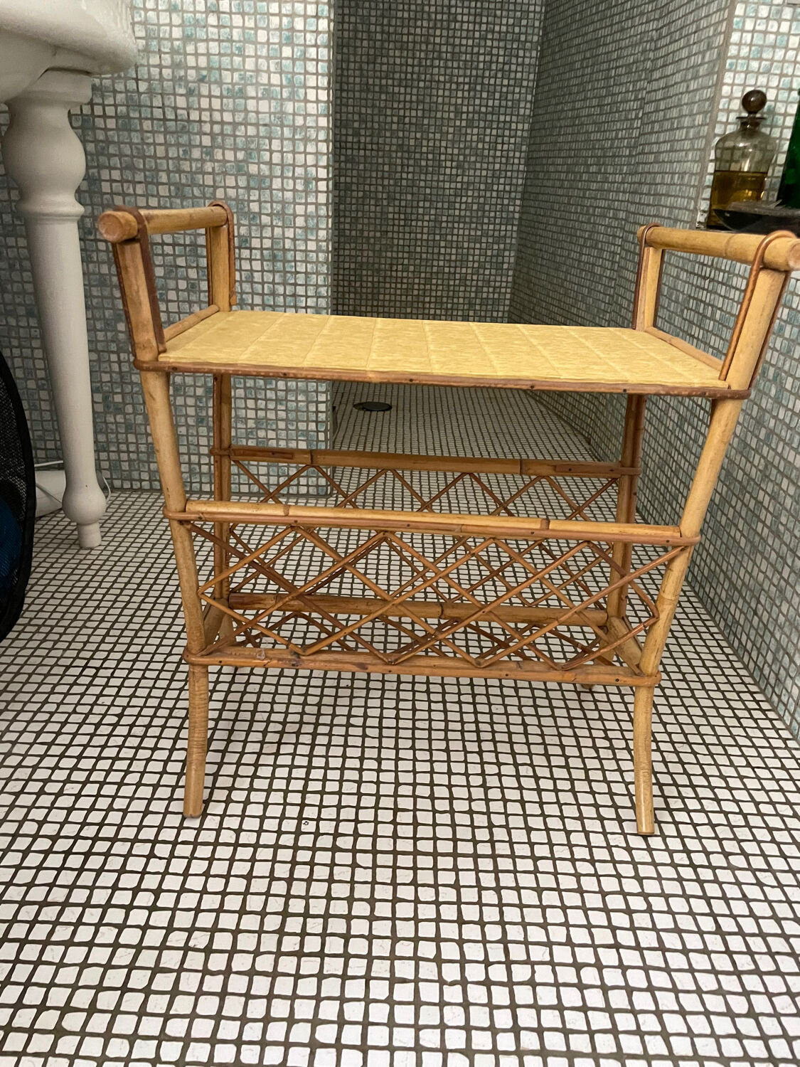 Rattan side table magazine rack