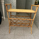 Rattan side table magazine rack