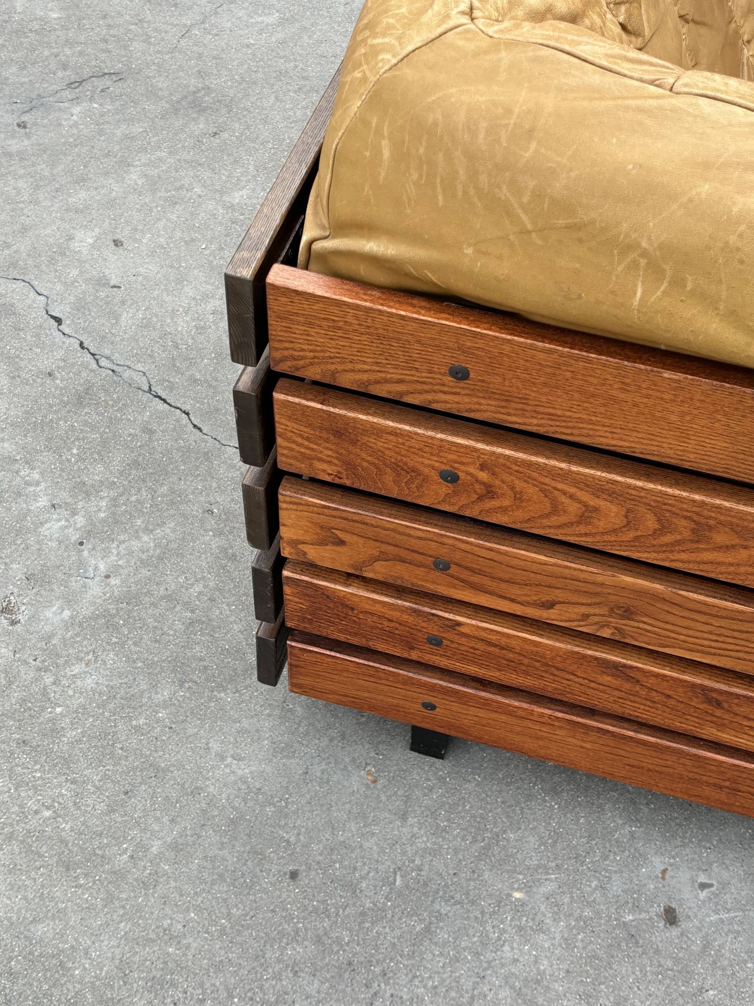 Mid-Century living room sofa in cognac , small model design
