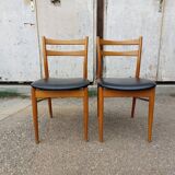 Pair of Scandinavian chairs in teak and black skaï, 60s