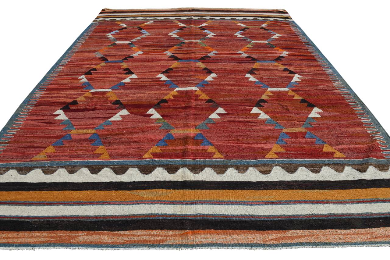 Turkish Wine Red Handmade Wool Kilim Rug, 312x407Cm