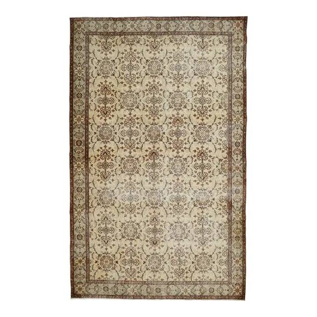 Vintage Turkish Hand-Knotted Wool Cotton Beige Area Rug 202x322