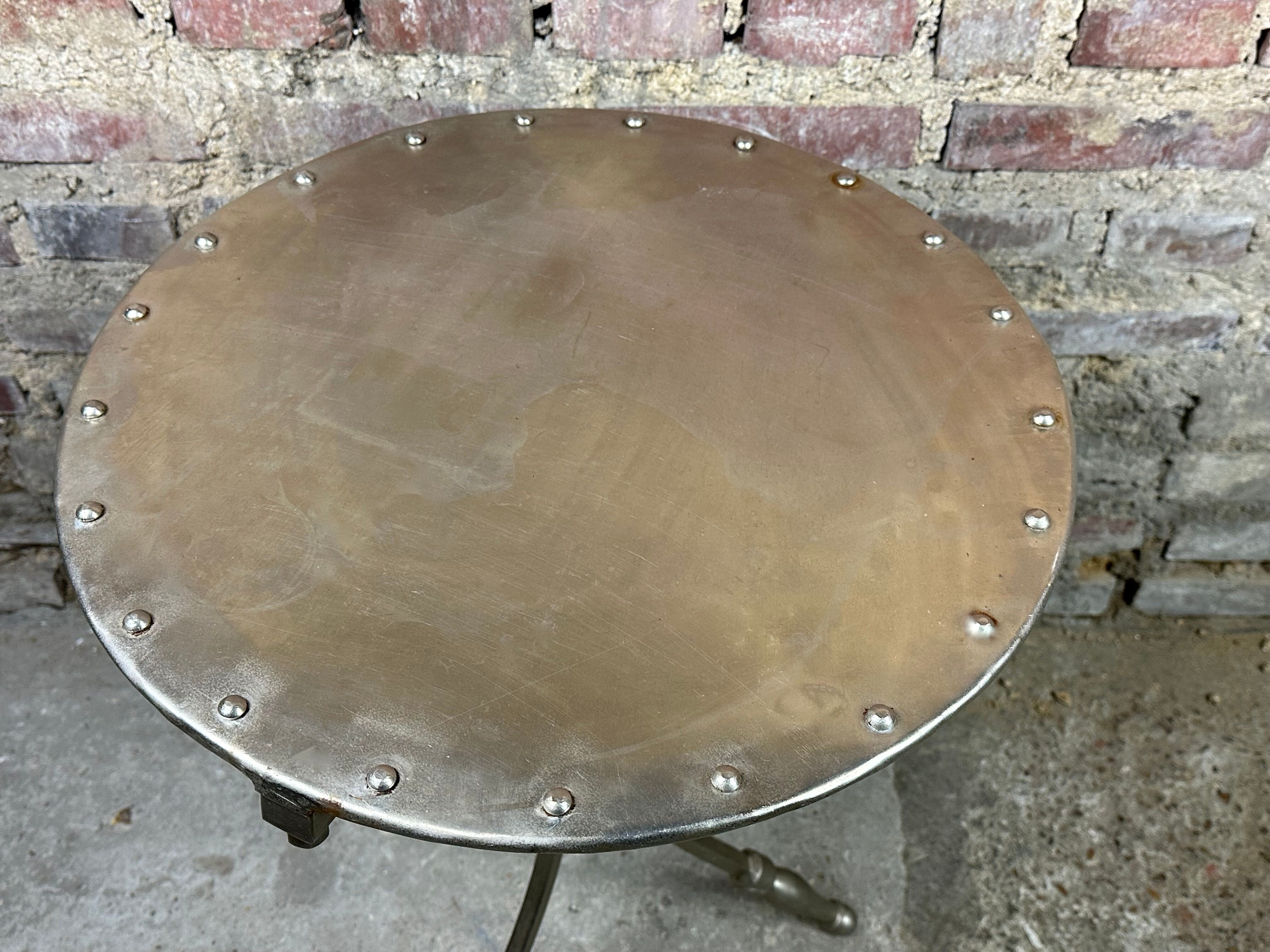 Side table industrial style riveted steel 1980