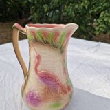 Antique Barbotine Pitcher from the Saint Clément Factory, Heron Decor