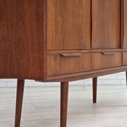 1960s, Danish chest of drawers, teak wood, mirror inside, sliding doors.