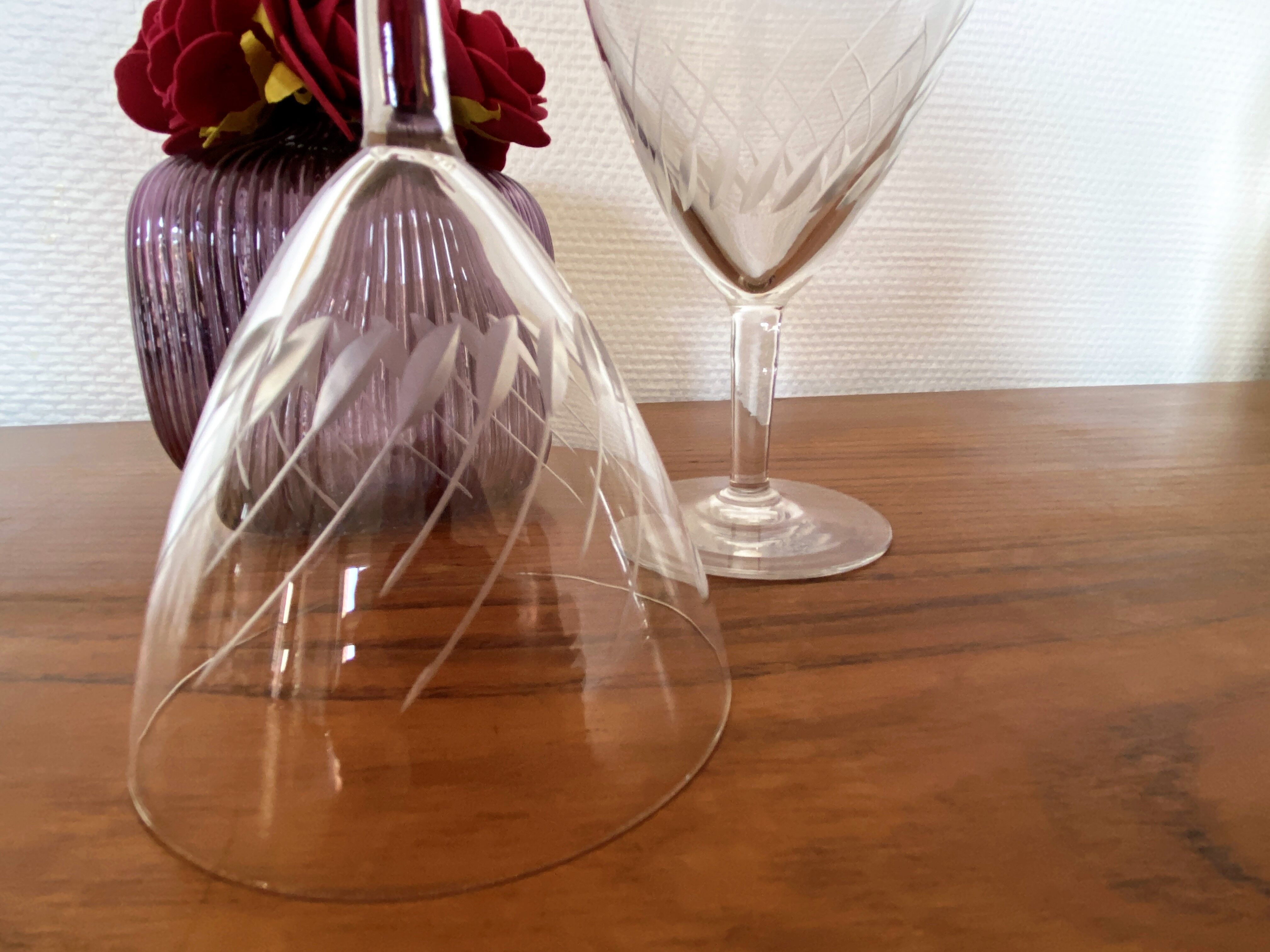 Set of 2 engraved glass water glasses 14 cl