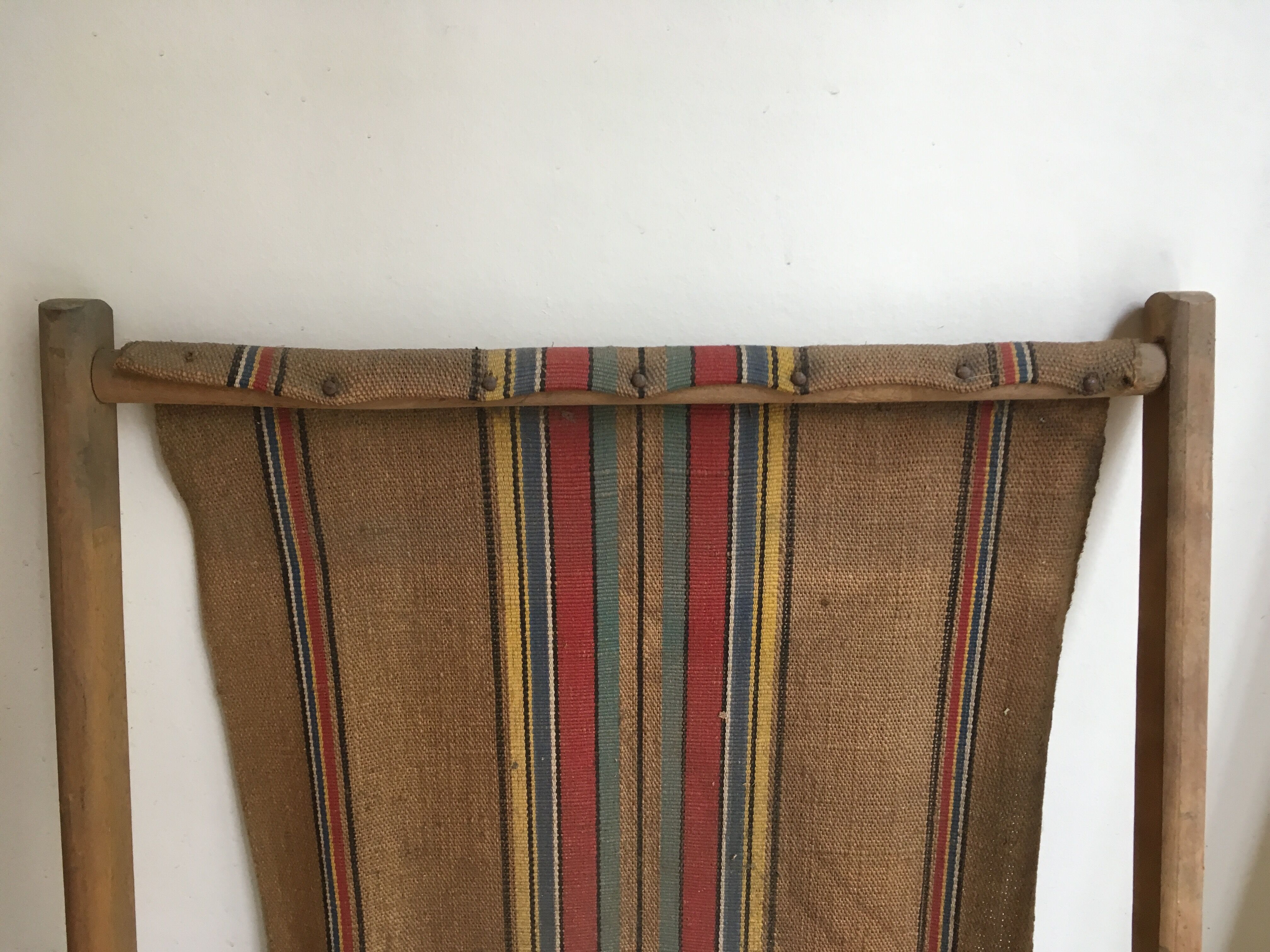 Paire de transats fin 1950 en toile de jute d'origine