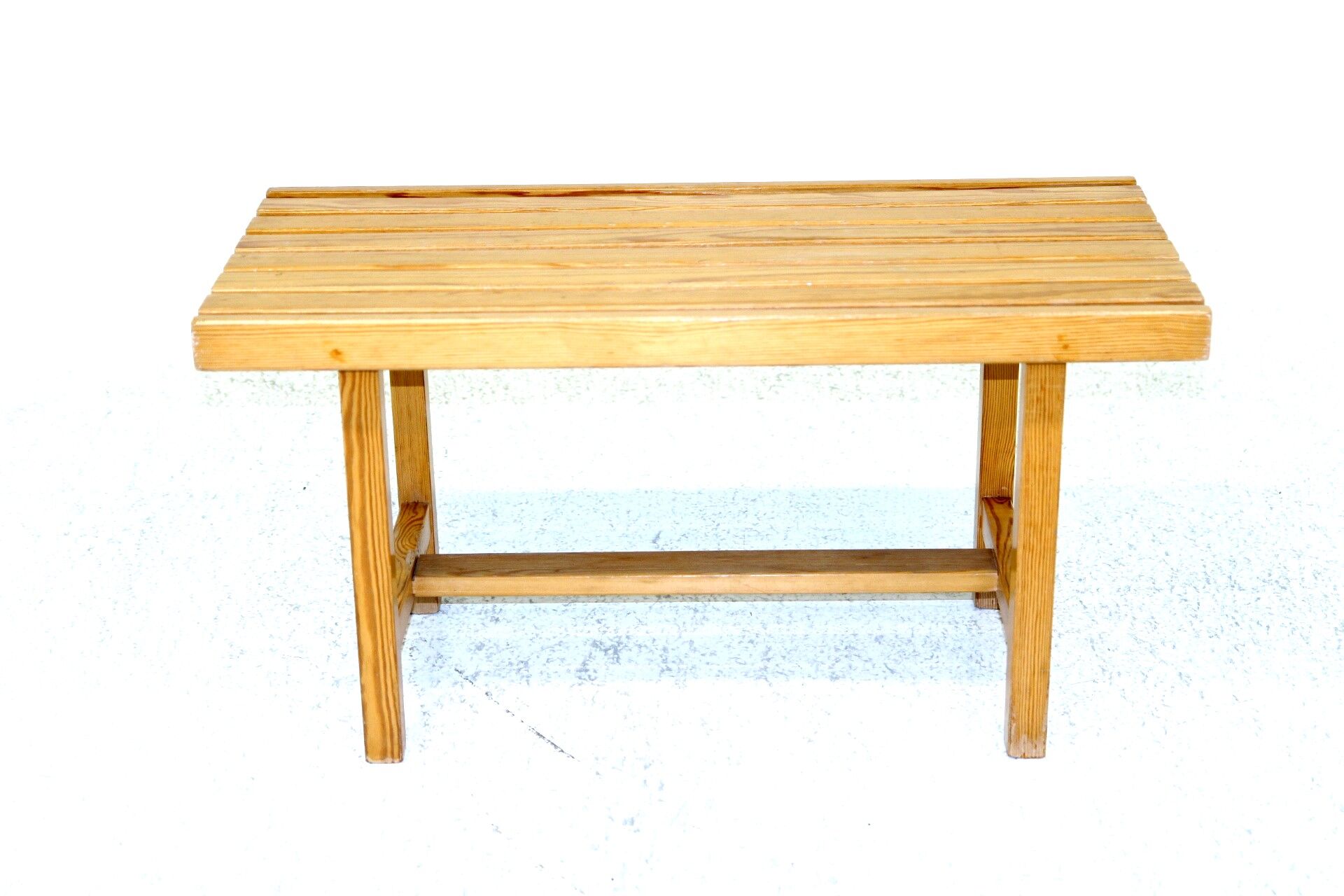 Minimalist pine bench, suede, 1970